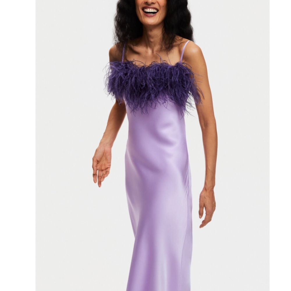 Sleeper Boheme Slip Dress with Feathers Lilac
